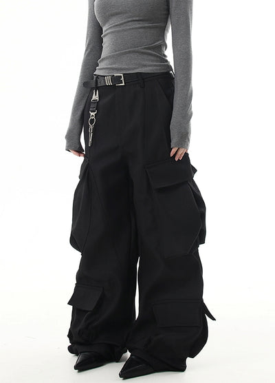 【Blacklists】Thick multi-pocket design wide silhouette cargo pants  BL0046