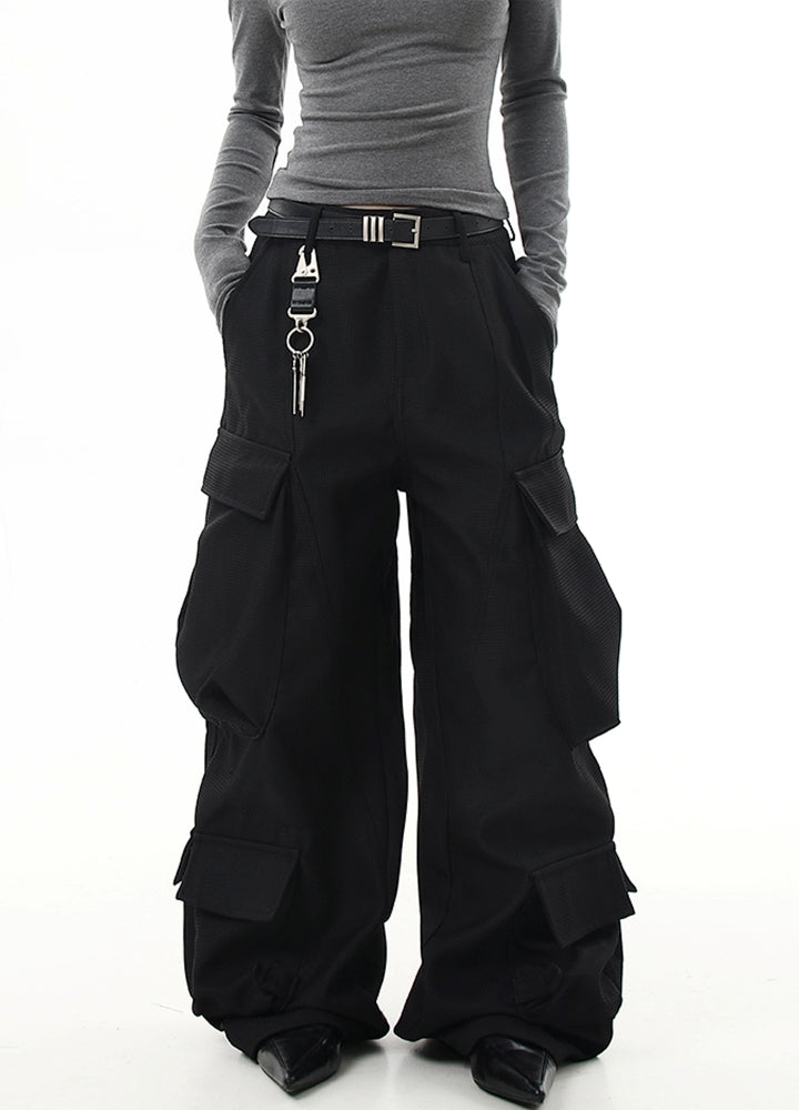 【Blacklists】Thick multi-pocket design wide silhouette cargo pants  BL0046