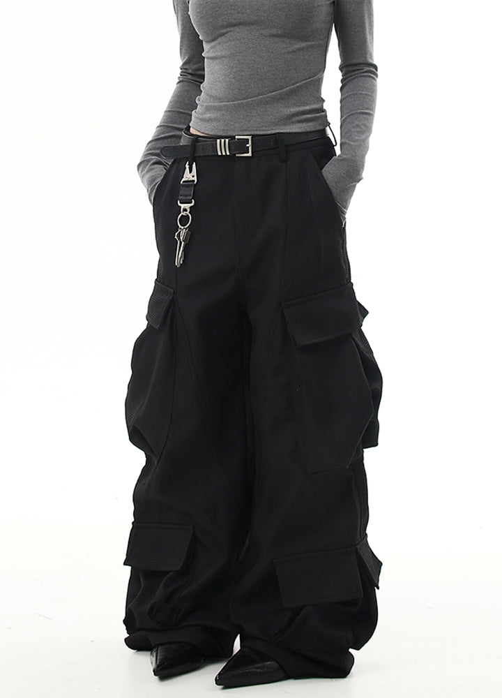 【Blacklists】Thick multi-pocket design wide silhouette cargo pants  BL0046