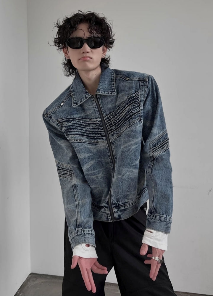 【SOULWORKER】Tight silhouette dull wash base denim jacket  SW0048