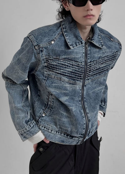 【SOULWORKER】Tight silhouette dull wash base denim jacket  SW0048