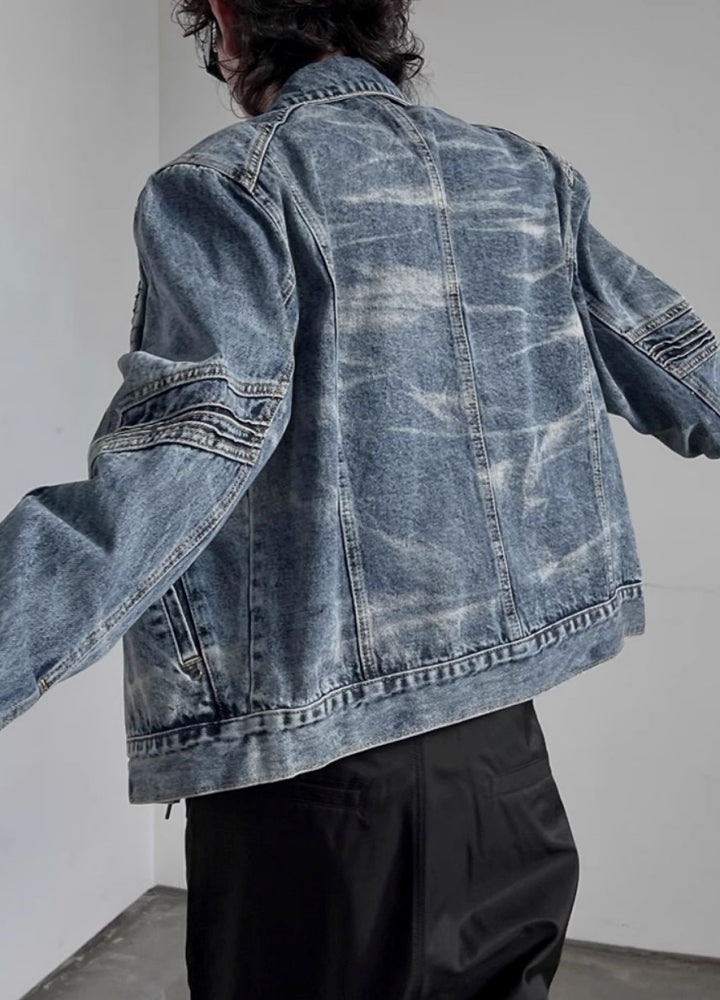 【SOULWORKER】Tight silhouette dull wash base denim jacket  SW0048