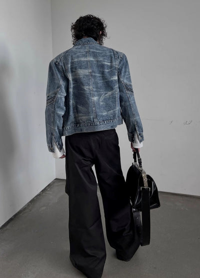 【SOULWORKER】Tight silhouette dull wash base denim jacket  SW0048