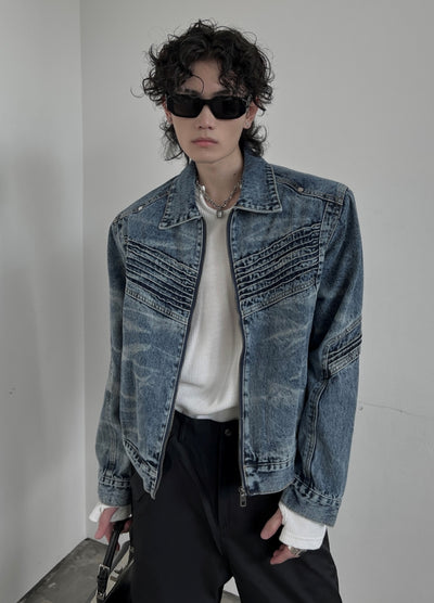 【SOULWORKER】Tight silhouette dull wash base denim jacket  SW0048