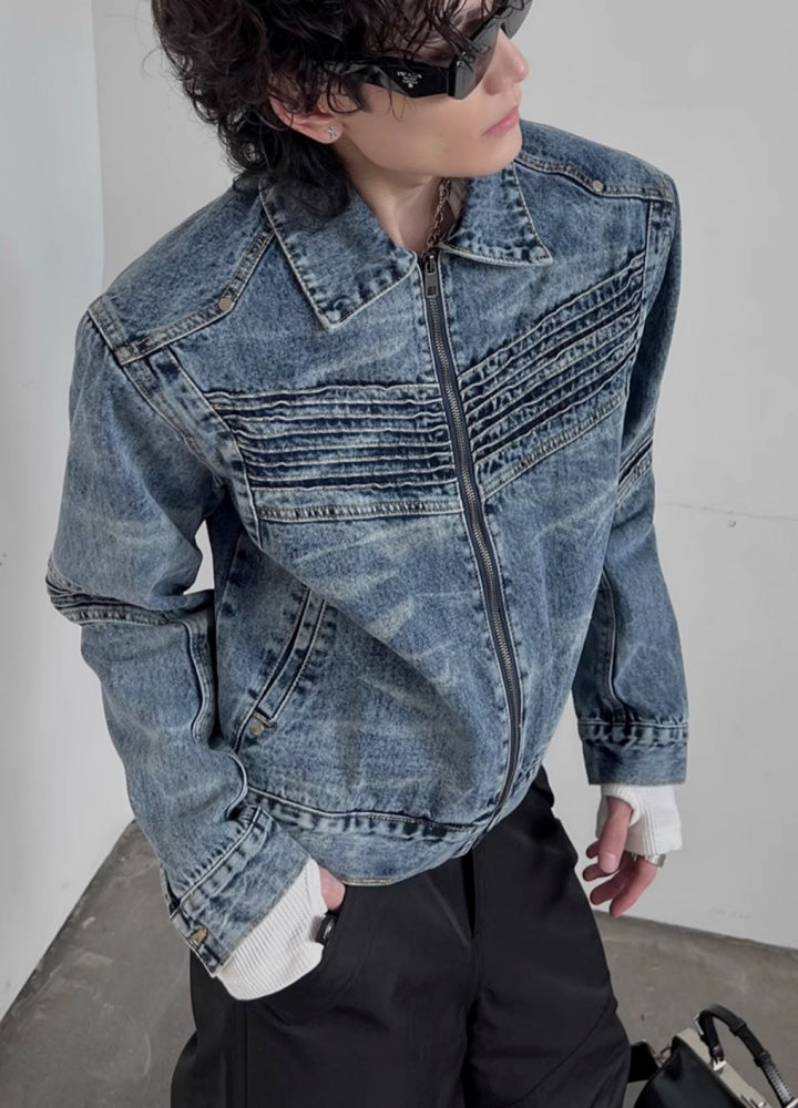 【SOULWORKER】Tight silhouette dull wash base denim jacket  SW0048