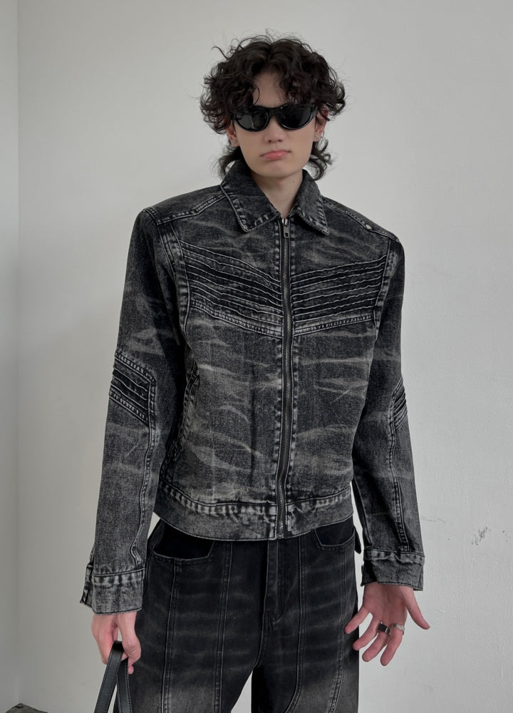 【SOULWORKER】Tight silhouette dull wash base denim jacket  SW0048