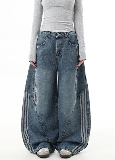 【Blacklists】Side line design dull base wide denim pants  BL0048