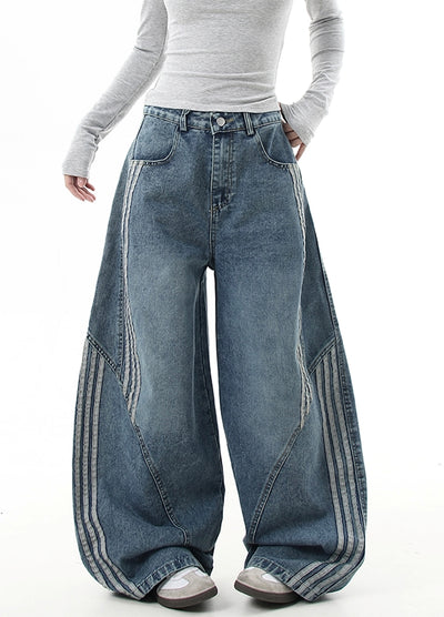 【Blacklists】Side line design dull base wide denim pants  BL0048