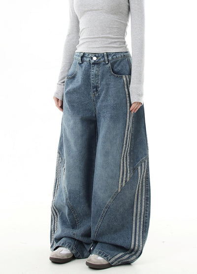 【Blacklists】Side line design dull base wide denim pants  BL0048