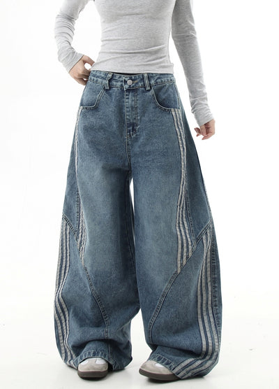 【Blacklists】Side line design dull base wide denim pants  BL0048