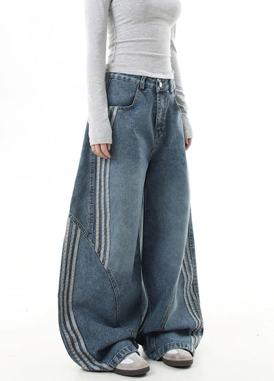 【Blacklists】Side line design dull base wide denim pants  BL0048