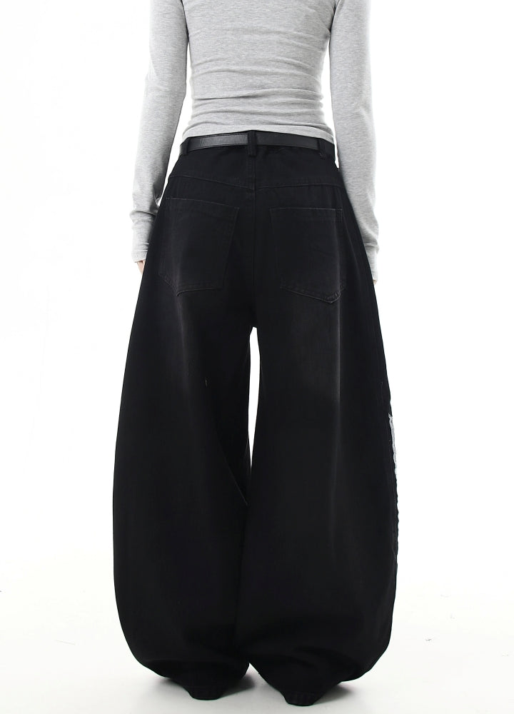 【Blacklists】Side line design dull base wide denim pants  BL0048