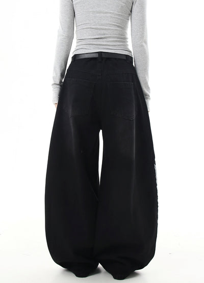 【Blacklists】Side line design dull base wide denim pants  BL0048