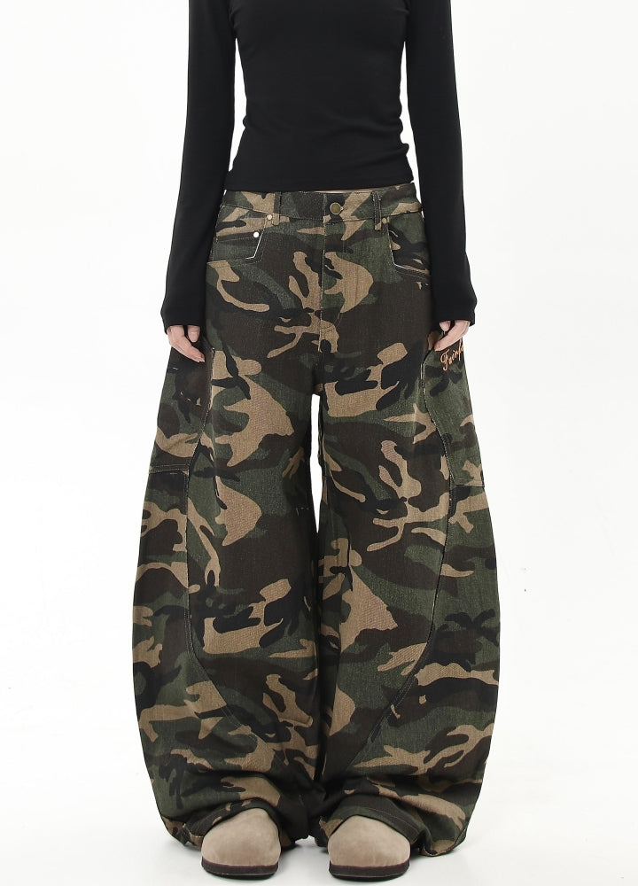 【Blacklists】Balloon wide silhouette simple camouflage pants  BL0031