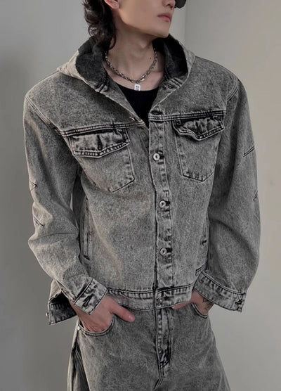 【SOULWORKER】Dull wash vintage processed hoodie plus denim jacket  SW0049