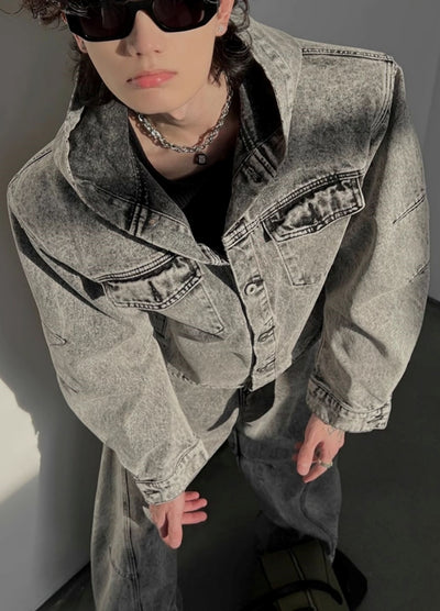 【SOULWORKER】Dull wash vintage processed hoodie plus denim jacket  SW0049