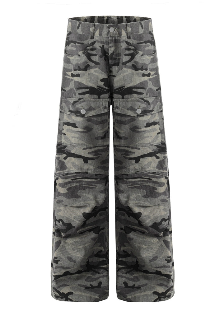 【Blacklists】Dull grey camouflage base wide straight pants  BL0049