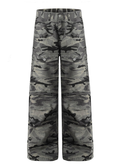 【Blacklists】Dull grey camouflage base wide straight pants  BL0049