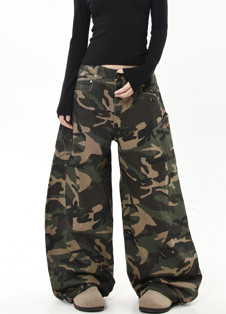 【Blacklists】Balloon wide silhouette simple camouflage pants  BL0031