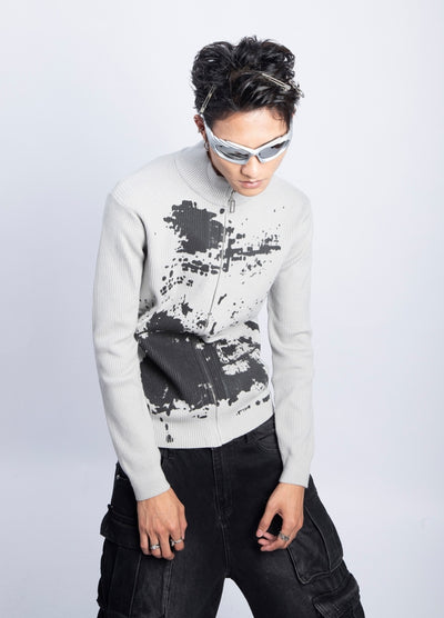 【PLAN1ONE】Front design full zip tight size mode long sleeve T-shirt  PL0055