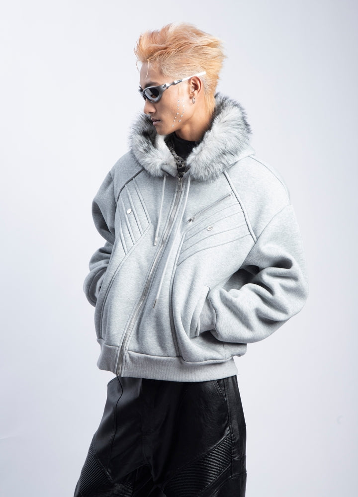 【PLAN1ONE】Sweat full zip fur hoodie style jacket  PL0051