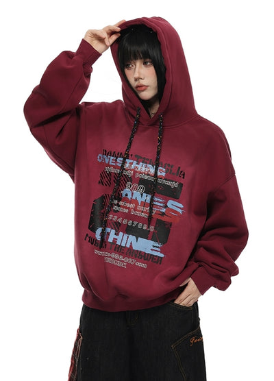 【VINMUK】Vintage Wash Front Initial Over Hoodie  VM0021