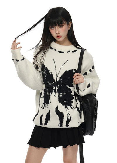 【VINMUK】Random hand-stitched design butterfly front knit sweater  VM0020