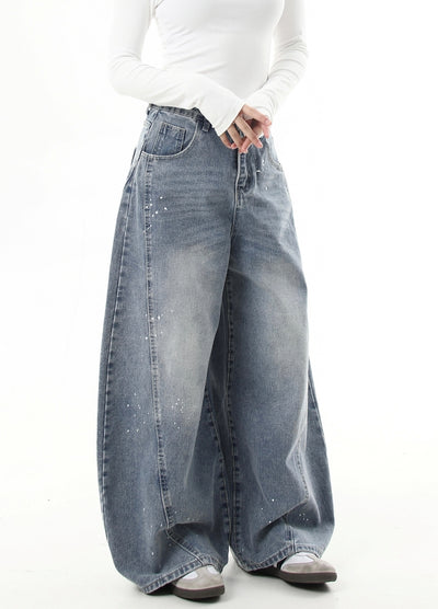 【Blacklists】Washed balance paint design wide denim pants  BL0050