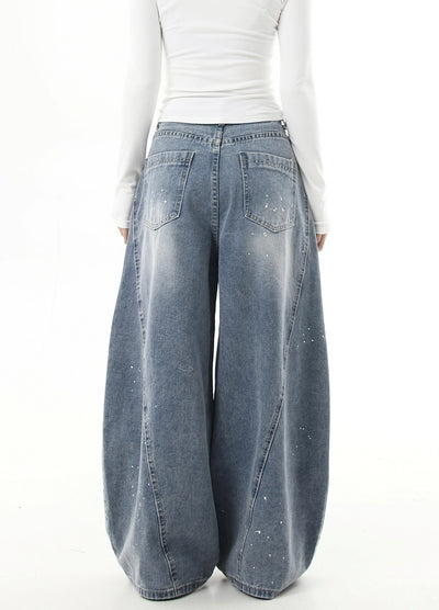 【Blacklists】Washed balance paint design wide denim pants  BL0050