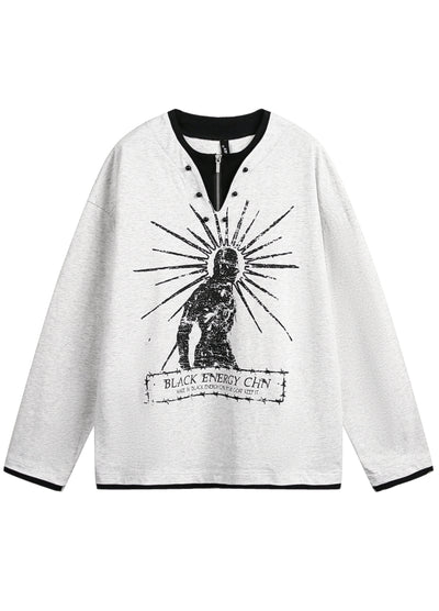 【Blacklists】Grunge front design rough style long sleeve T-shirt  BL0051