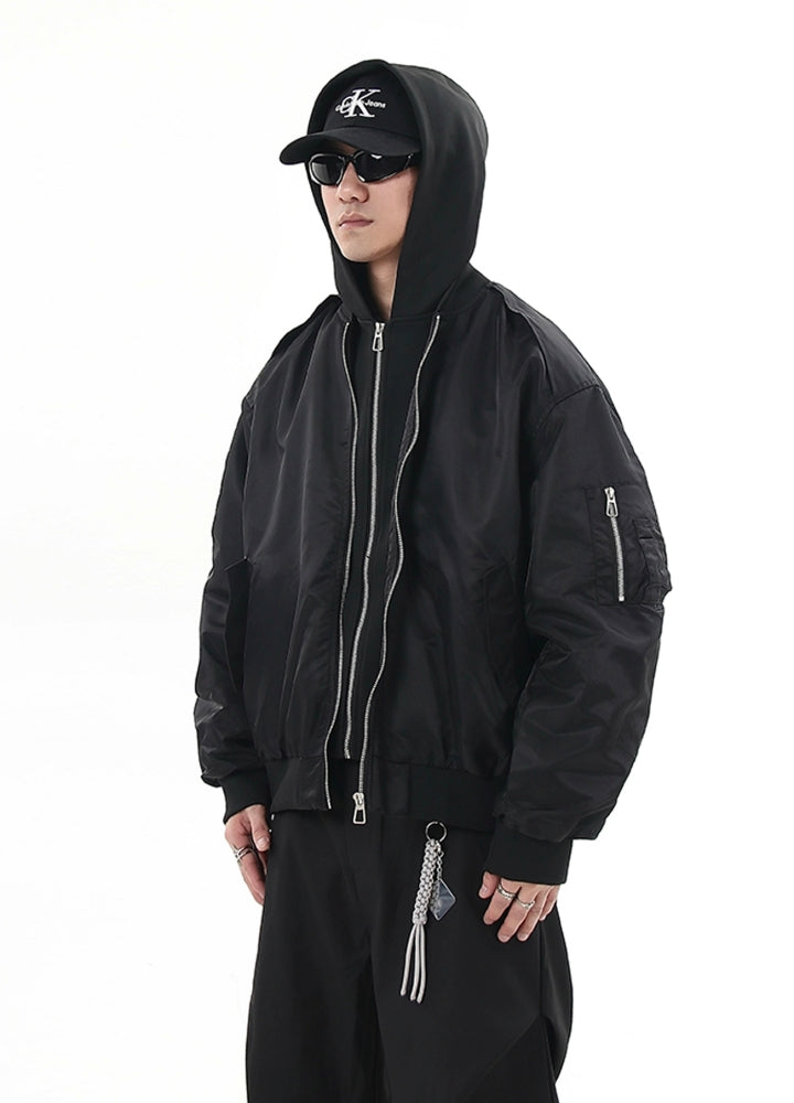 【Blacklists】Double zip gimmick fabric design jacket hoodie  BL0052