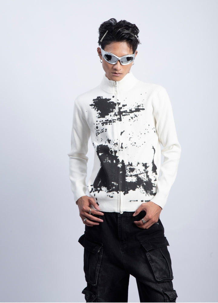 【PLAN1ONE】Front design full zip tight size mode long sleeve T-shirt  PL0055