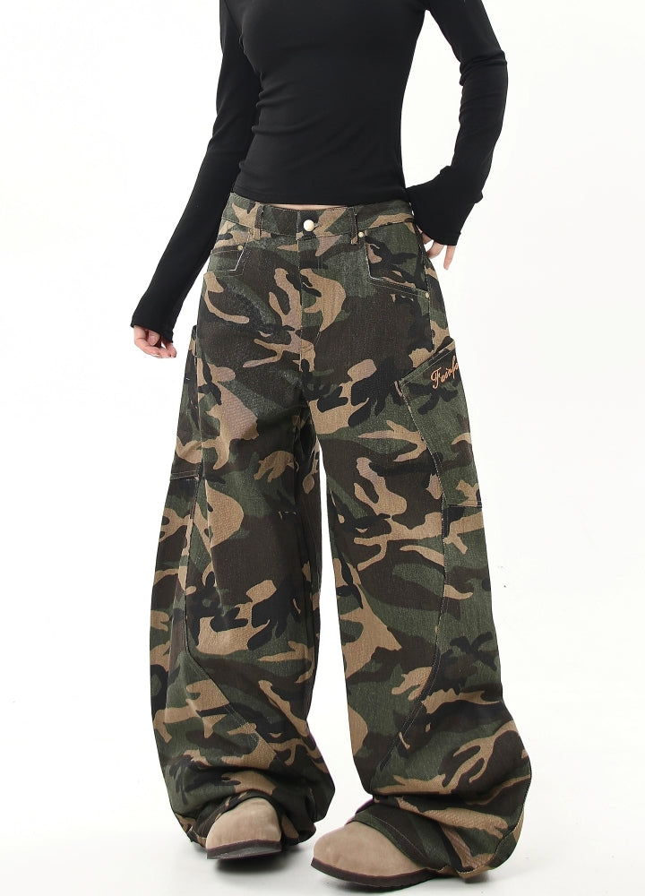 【Blacklists】Balloon wide silhouette simple camouflage pants  BL0031