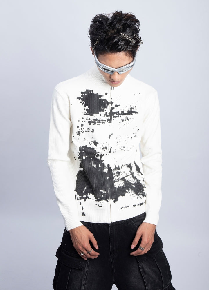 【PLAN1ONE】Front design full zip tight size mode long sleeve T-shirt  PL0055