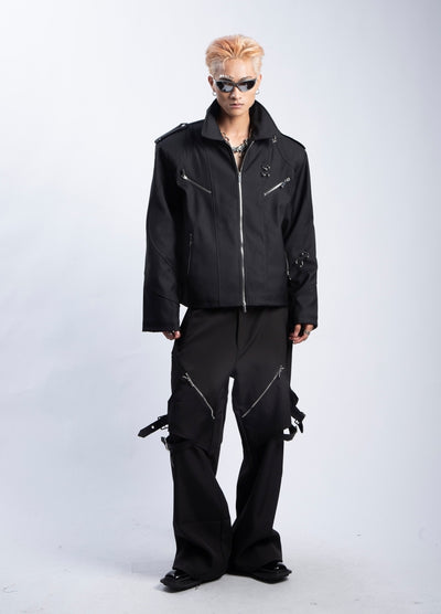 【PLAN1ONE】Multi-zip design double over basic jacket  PL0056