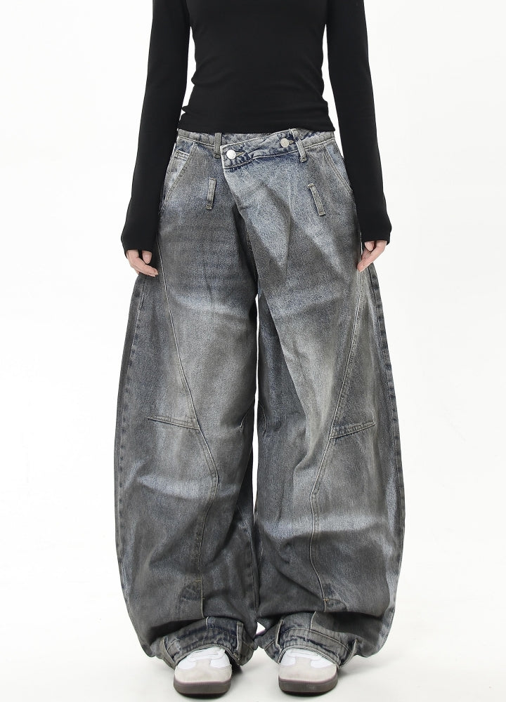 【Blacklists】Dull wash wide silhouette high waist denim pants  BL0032