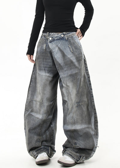 【Blacklists】Dull wash wide silhouette high waist denim pants  BL0032