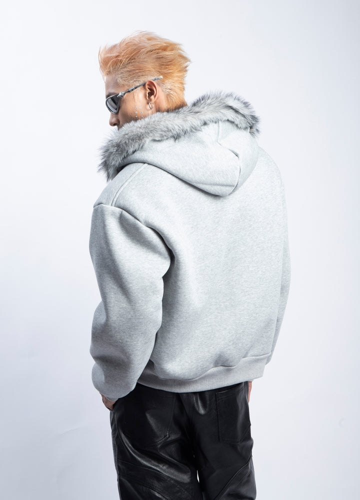 【PLAN1ONE】Sweat full zip fur hoodie style jacket  PL0051