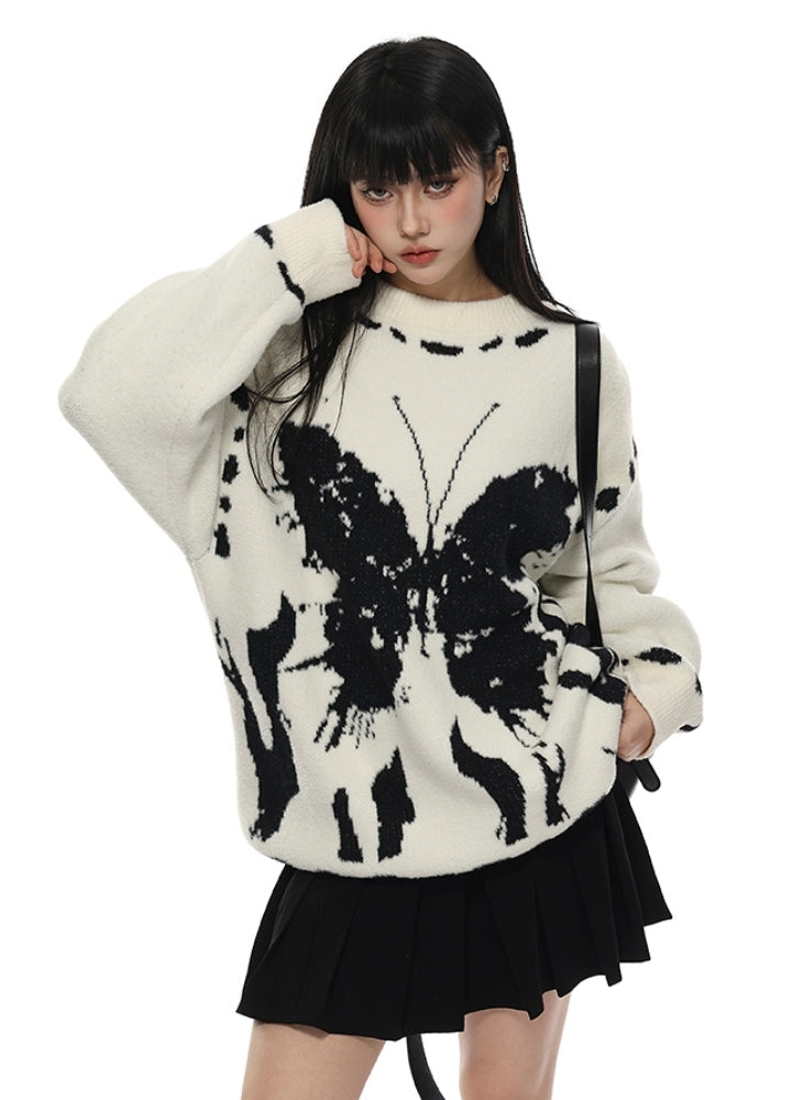 【VINMUK】Random hand-stitched design butterfly front knit sweater  VM0020