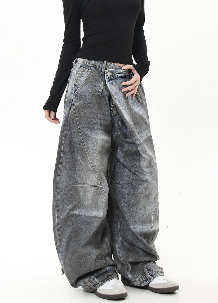 【Blacklists】Dull wash wide silhouette high waist denim pants  BL0032