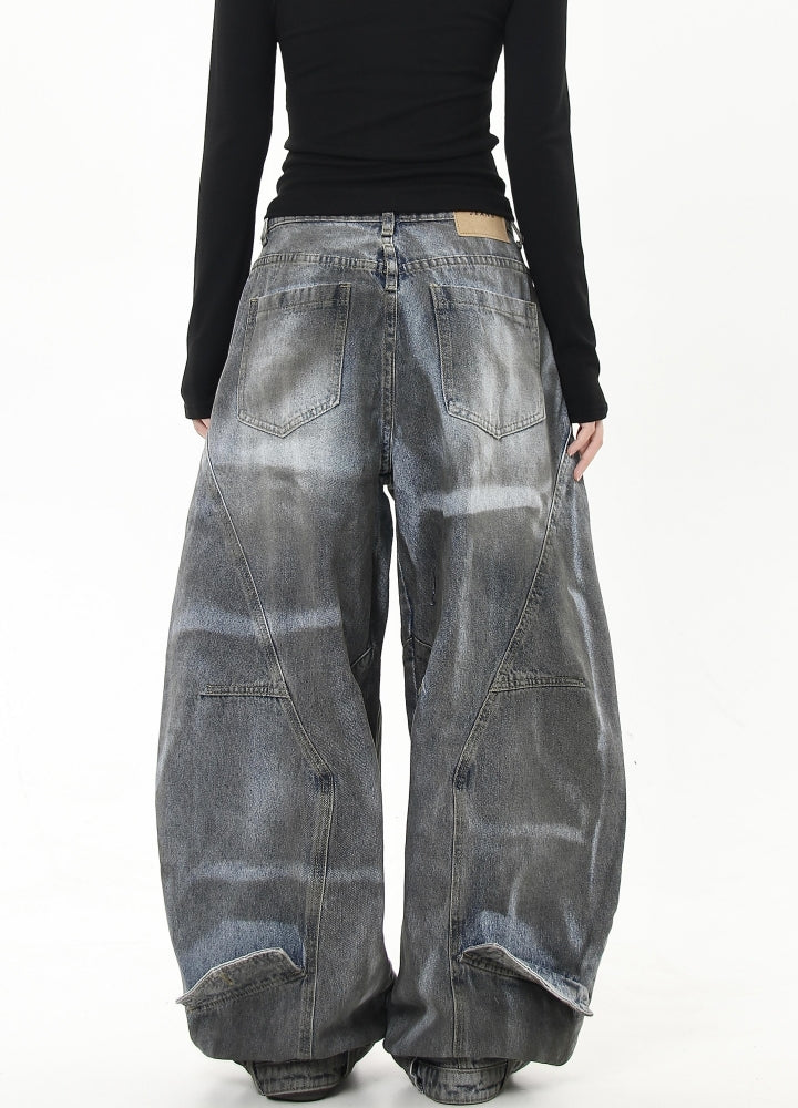 【Blacklists】Dull wash wide silhouette high waist denim pants  BL0032