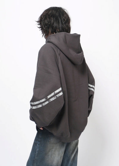 【Mz】Dark wash front design over wide hoodie  MZ0062