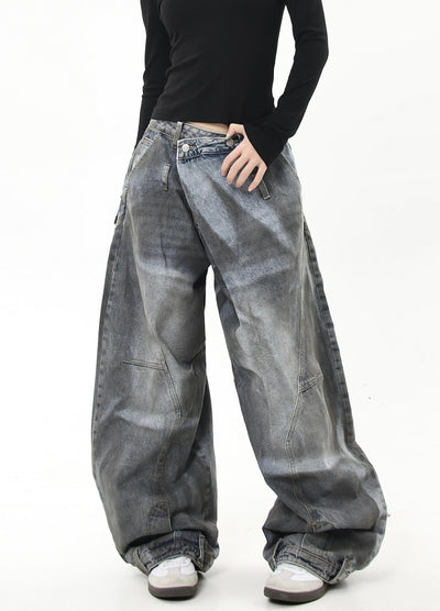 【Blacklists】Dull wash wide silhouette high waist denim pants  BL0032