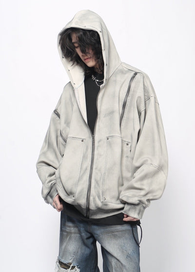 【Mz】Grunge wash dark core color full zip hoodie  MZ0063