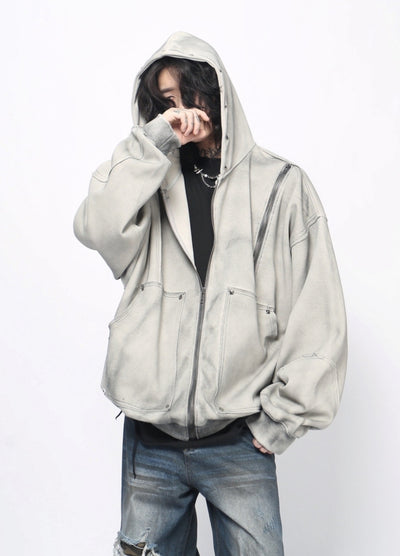 【Mz】Grunge wash dark core color full zip hoodie  MZ0063