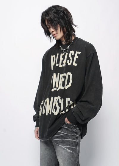 【Mz】Front initial monotone design loose long sleeve T-shirt  MZ0064