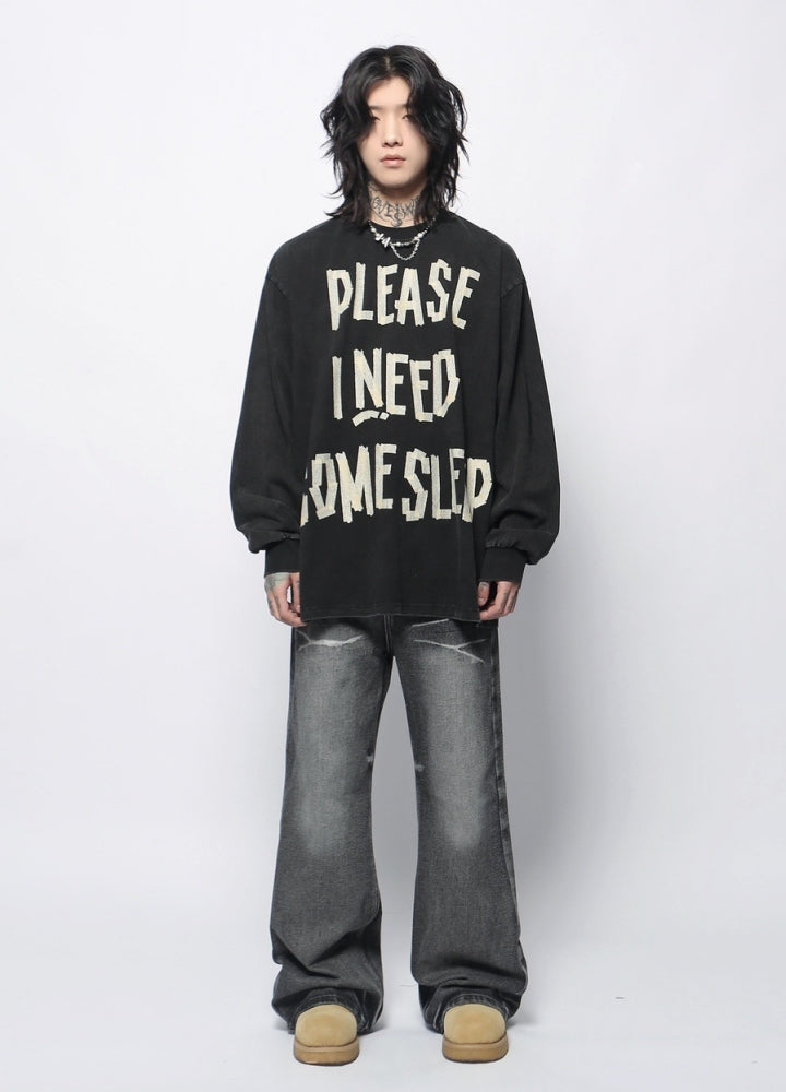 【Mz】Front initial monotone design loose long sleeve T-shirt  MZ0064