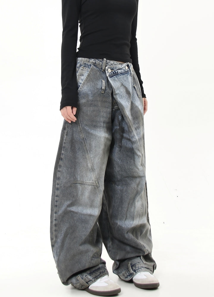 【Blacklists】Dull wash wide silhouette high waist denim pants  BL0032