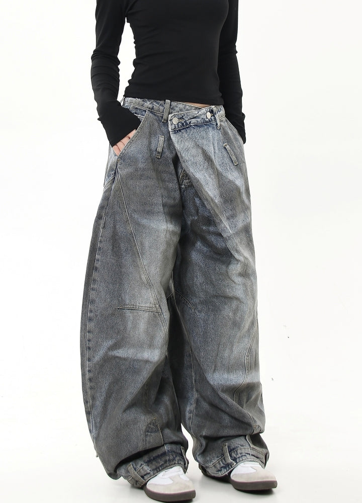 【Blacklists】Dull wash wide silhouette high waist denim pants  BL0032