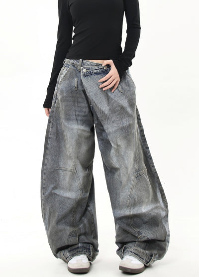 【Blacklists】Dull wash wide silhouette high waist denim pants  BL0032